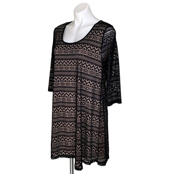 Umgee NWT Black Lace Overlay Mini Dress, Scoop Neck 3/4-Sleeves Women’s Size M - Picture 8 of 10